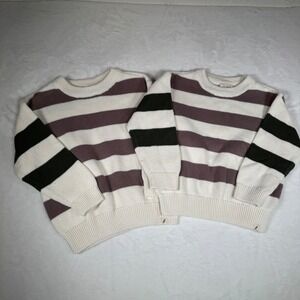 Set of 2 Easy Peasy Kids 4T Rugby Striped Sweaters Cream Brown Green Long Sleeve